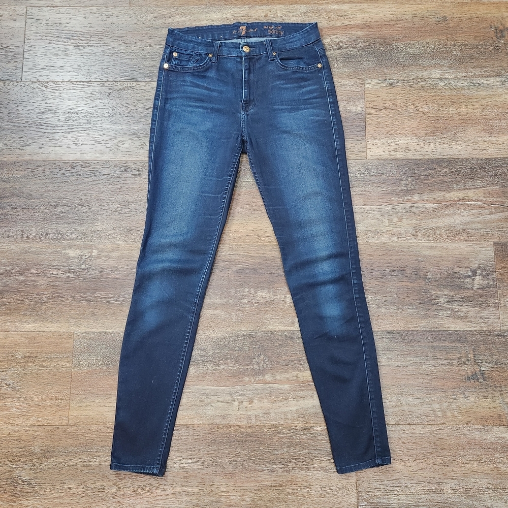 7 For All Mankind Size 29 High-waist skinny jeans in a dark blue wash.